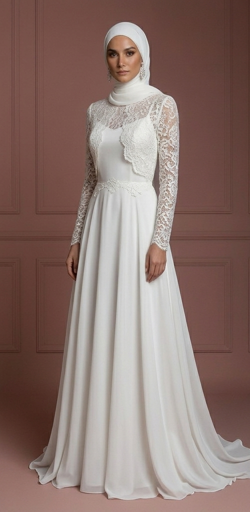 Minimalist Chiffon Hijab Wedding Dress – Elegant Muslim Styles