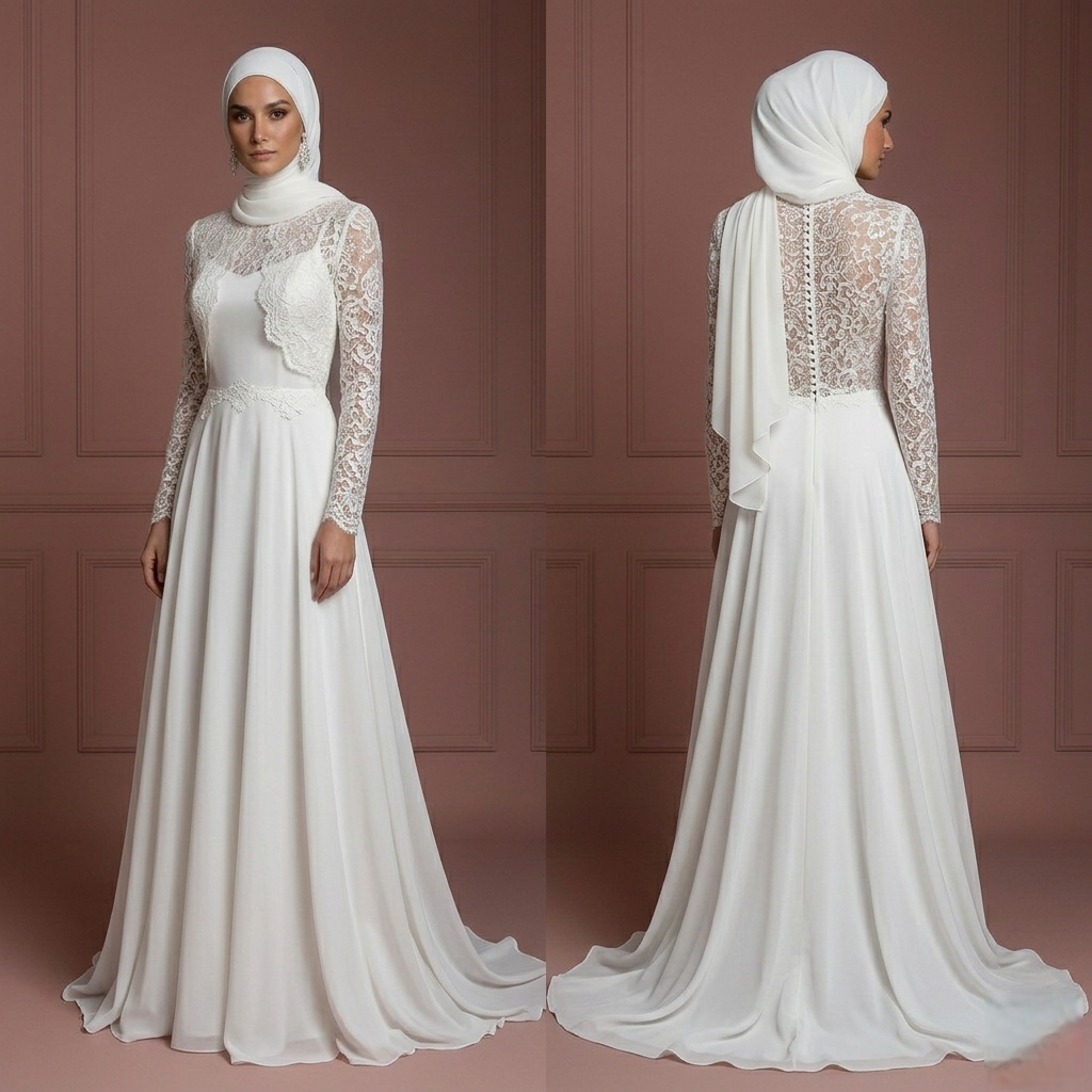 Minimalist Chiffon Hijab Wedding Dress – Elegant Muslim Styles