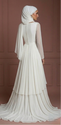 Minimalist Chiffon Wedding Dress – Ivory Muslim Bridal Gown Muslim