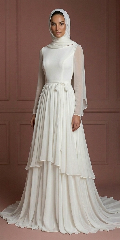 Minimalist Chiffon Wedding Dress – Ivory Muslim Bridal Gown Muslim