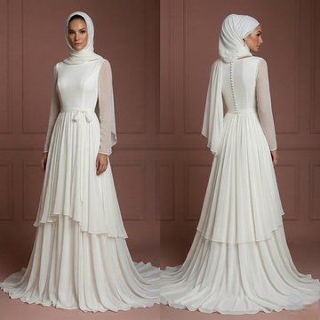 Minimalist Chiffon Wedding Dress – Ivory Muslim Bridal Gown Muslim