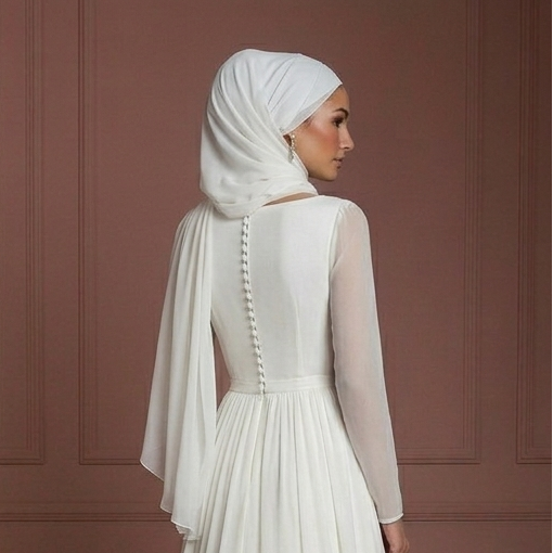 Minimalist Chiffon Wedding Dress – Ivory Muslim Bridal Gown Muslim