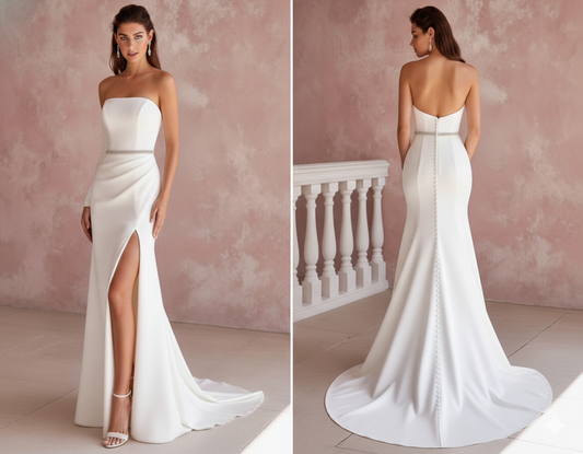 Minimalist Wedding Dress Crepe Long Modern Alternative Gown