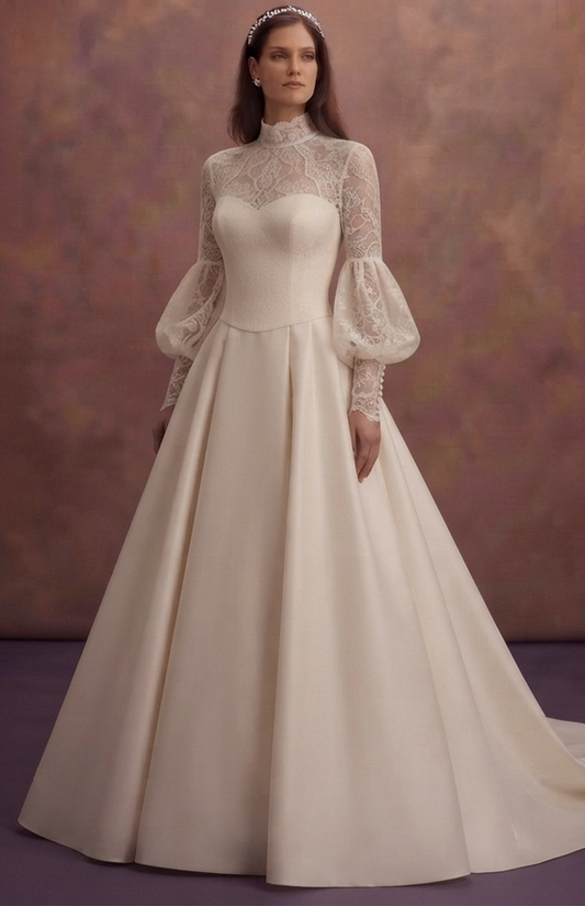 Mock Neck Wedding Dresses with Elegant Sleeves