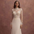 Mock Neck Wedding Dresses with Lace Sleeves