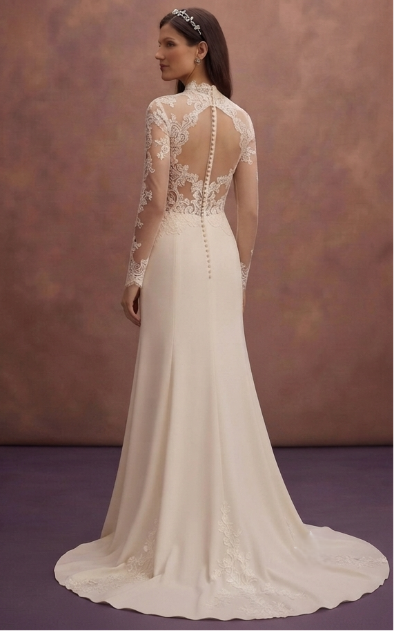 Mock Neck Wedding Dresses with Lace Sleeves