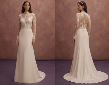 Mock Neck Wedding Dresses with Lace Sleeves