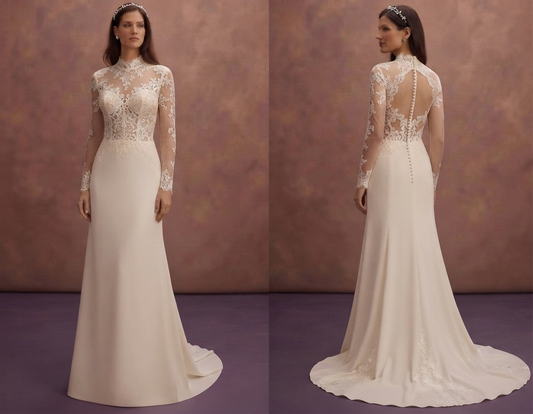 Mock Neck Wedding Dresses with Lace Sleeves