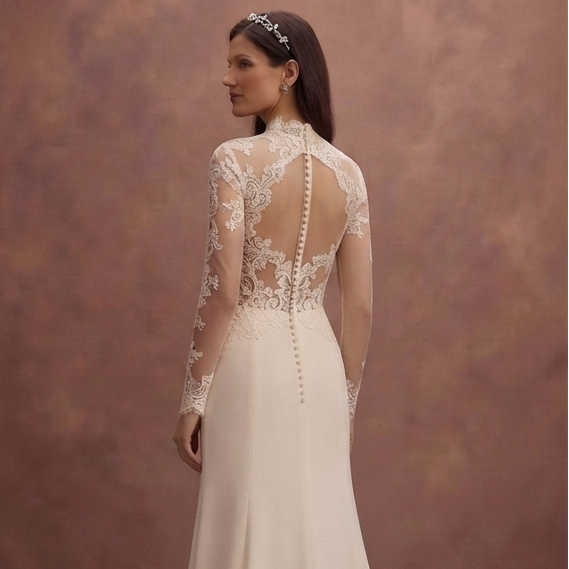 Mock Neck Wedding Dresses with Lace Sleeves