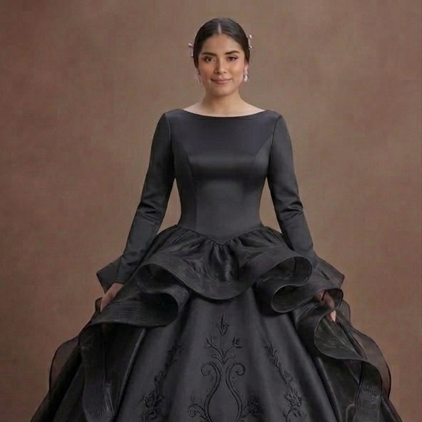 Modern Black Quinceañera Dress Silk Minimalist Design