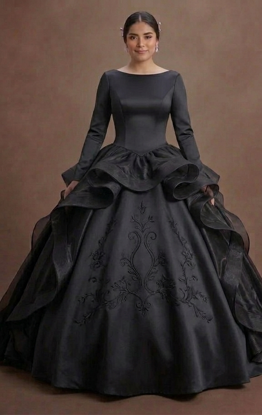 Modern Black Quinceañera Dress Silk Minimalist Design