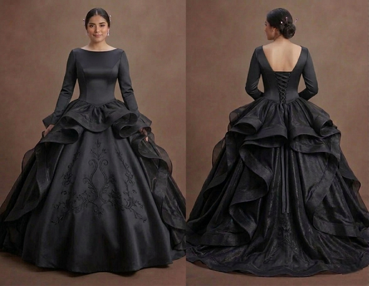 Modern Black Quinceañera Dress Silk Minimalist Design