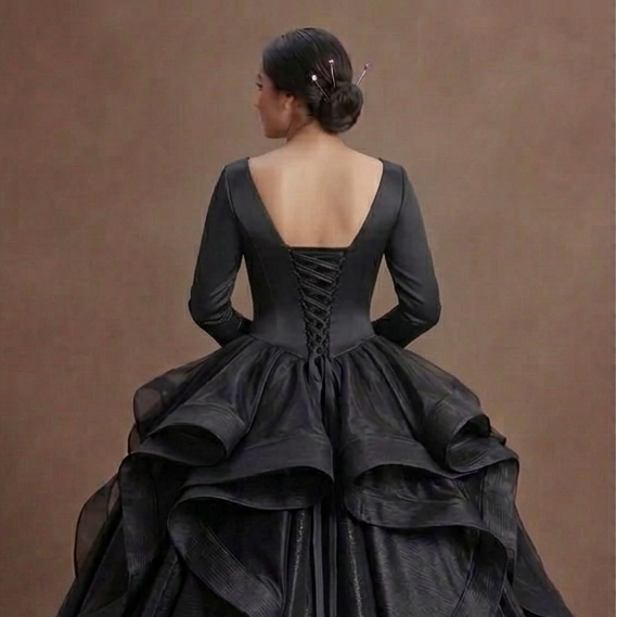 Modern Black Quinceañera Dress Silk Minimalist Design