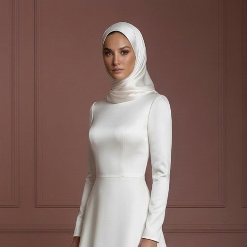 Modern Hijab Bridal Wedding Dress Clean Elegant Modest Style Muslim