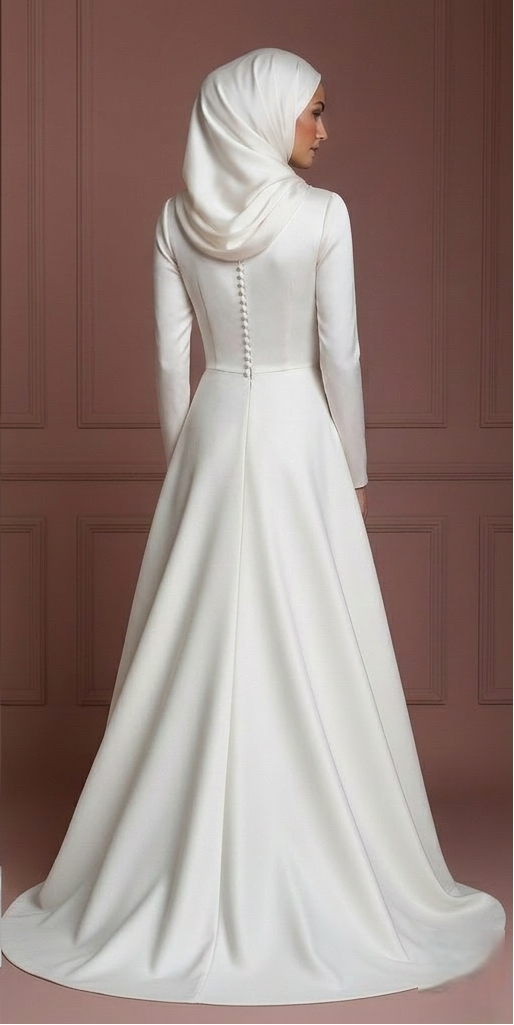 Modern Hijab Bridal Wedding Dress Clean Elegant Modest Style Muslim