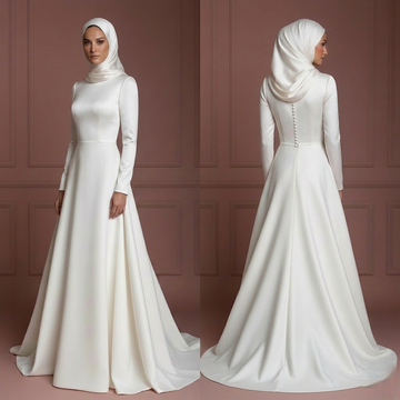 Modern Hijab Bridal Wedding Dress Clean Elegant Modest Style Muslim