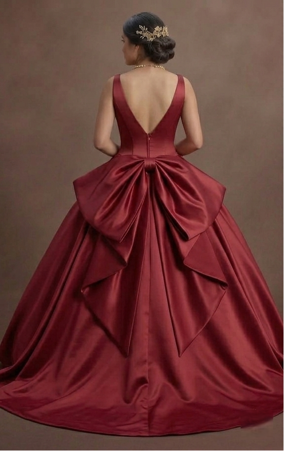 Modern Minimalist Red Quinceañera Dress in Smooth Satin