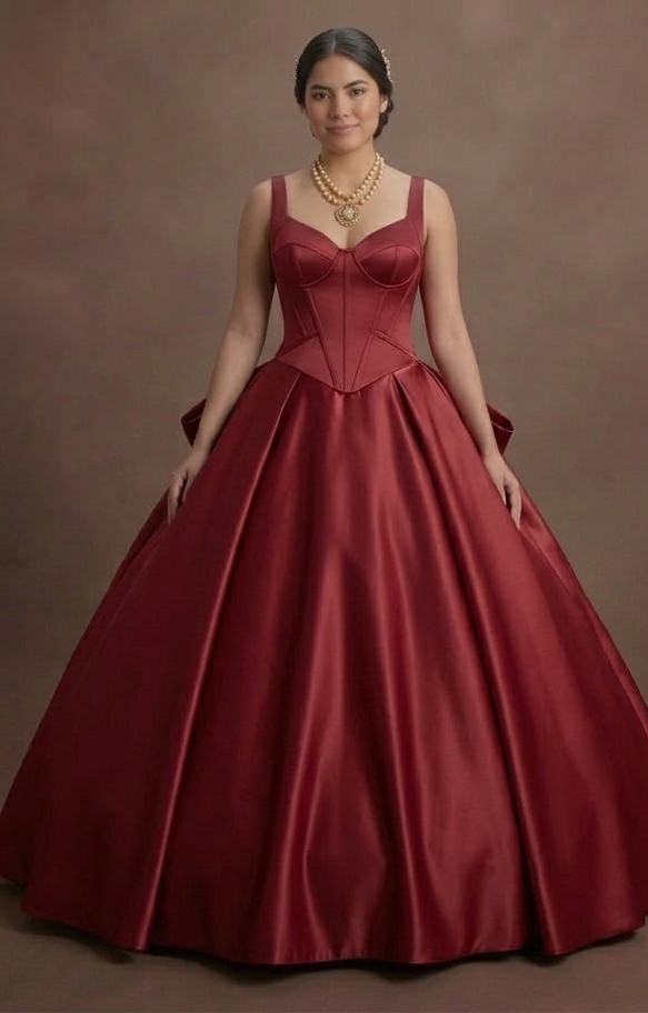 Modern Minimalist Red Quinceañera Dress in Smooth Satin