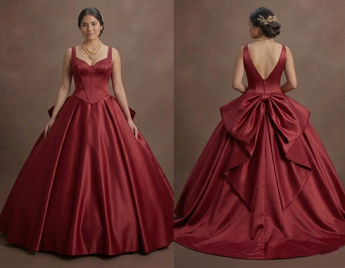 Modern Minimalist Red Quinceañera Dress in Smooth Satin