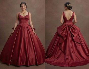 Modern Minimalist Red Quinceañera Dress in Smooth Satin