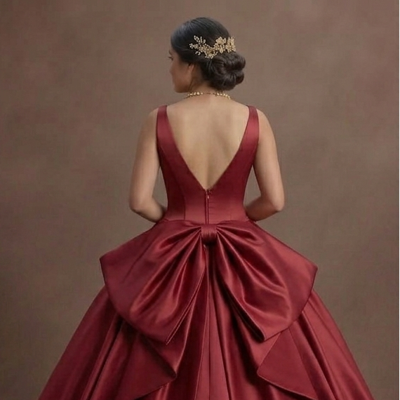 Modern Minimalist Red Quinceañera Dress in Smooth Satin