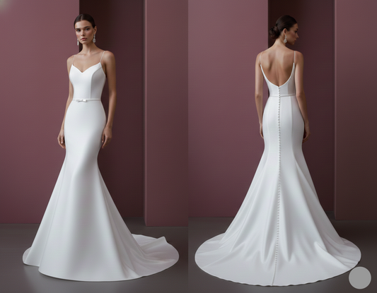 Modern Minimalist Silk Wedding Dress Long Spaghetti Strap Slip