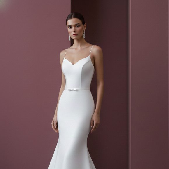 Modern Minimalist Silk Wedding Dress Long Spaghetti Strap Slip