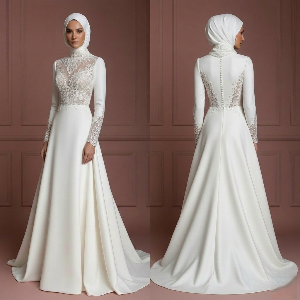 Modern Modest Hijab Wedding Dress Bridal Style Muslim