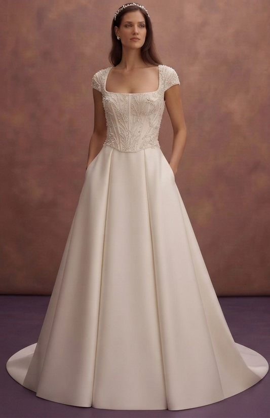 Modern Princess Wedding Dresses with Pearl Embroidery