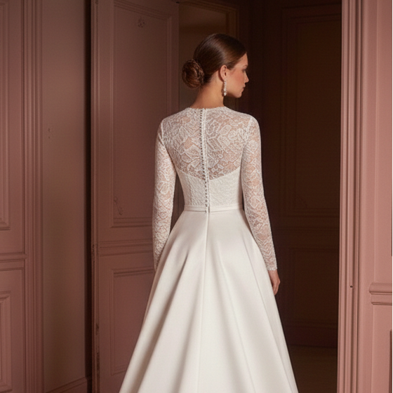 Modest High Neck Wedding Dress Long Sleeve Classic Style