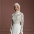 Modest Hijab Wedding Dress With Train Bridal Gown Muslim