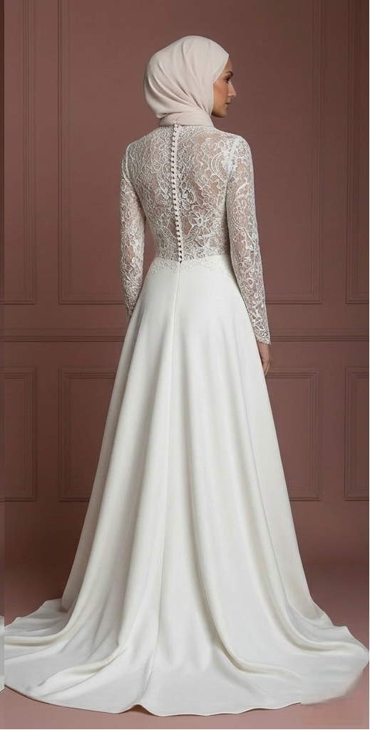 Modest Hijab Wedding Dress With Train Bridal Gown Muslim