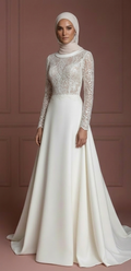 Modest Hijab Wedding Dress With Train Bridal Gown Muslim