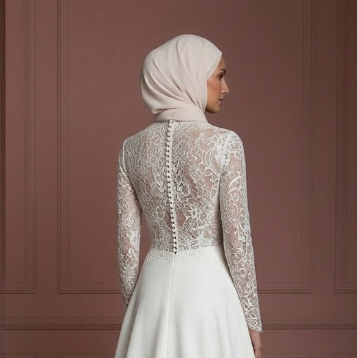 Modest Hijab Wedding Dress With Train Bridal Gown Muslim
