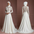 Modest Muslim Wedding Dress in Lace & Satin – Pearl White Hijab Muslim