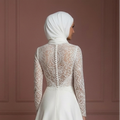 Modest Muslim Wedding Dress in Lace & Satin – Pearl White Hijab Muslim