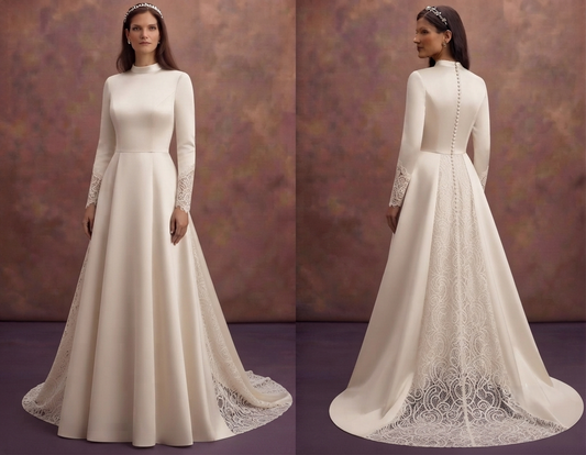 Modest Satin Wedding Dresses with Long Sleeves