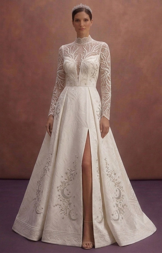 Moonlight Ivory A-Line Wedding Dress with Long Sleeves