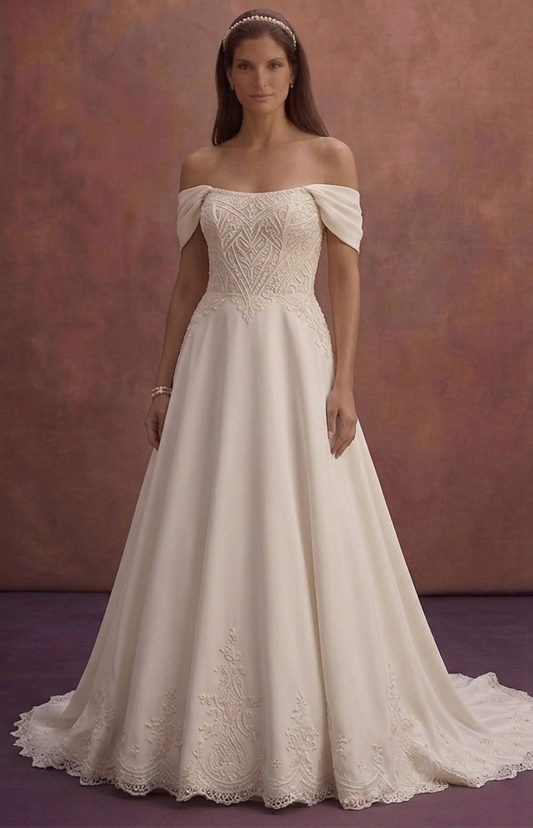 Moonlight Ivory Bridal Dress with Off Shoulder Sleeves