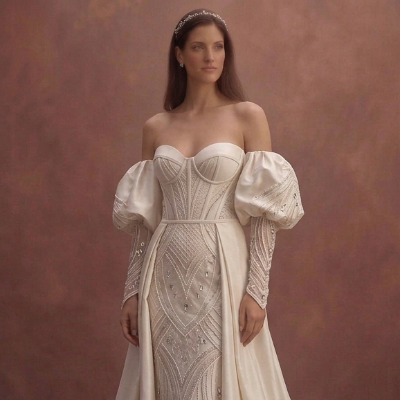 Moonlight Ivory Bridal Gown with Elegant Detachable Sleeves