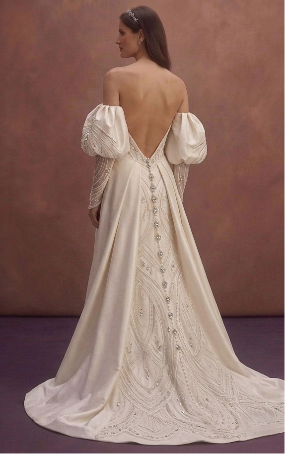 Moonlight Ivory Bridal Gown with Elegant Detachable Sleeves