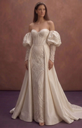 Moonlight Ivory Bridal Gown with Elegant Detachable Sleeves