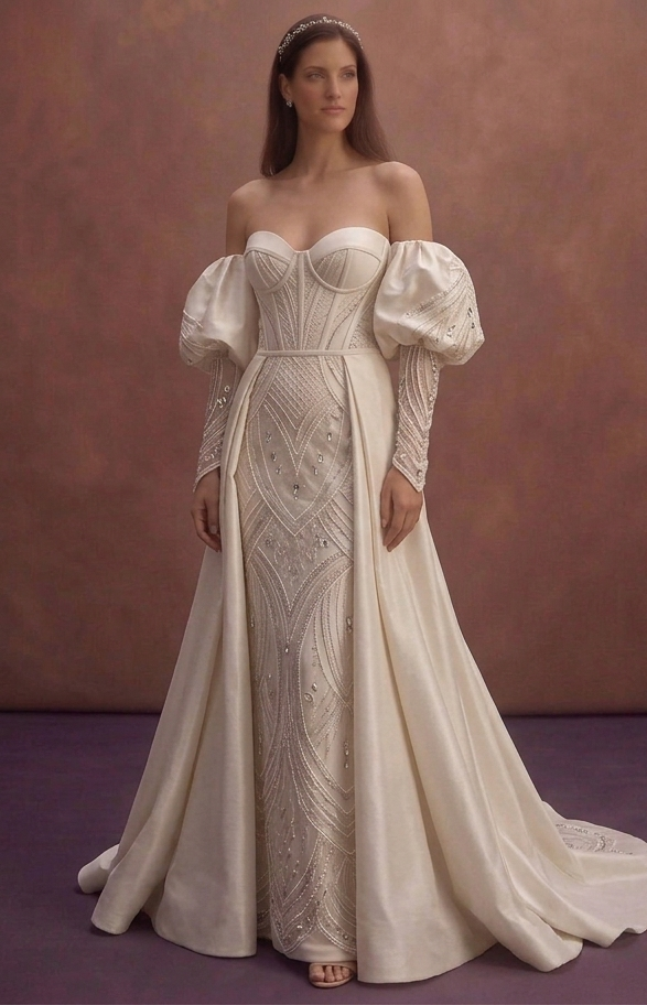 Moonlight Ivory Bridal Gown with Elegant Detachable Sleeves