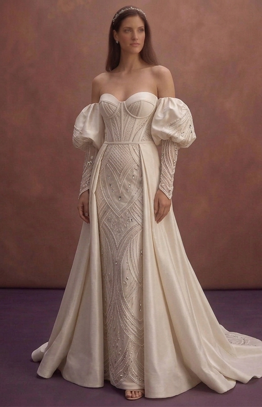 Moonlight Ivory Bridal Gown with Elegant Detachable Sleeves