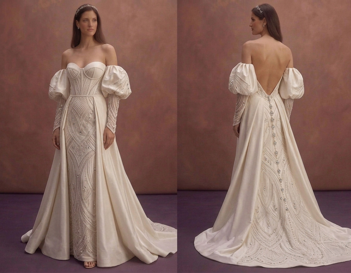 Moonlight Ivory Bridal Gown with Elegant Detachable Sleeves