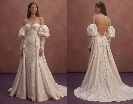 Moonlight Ivory Bridal Gown with Elegant Detachable Sleeves