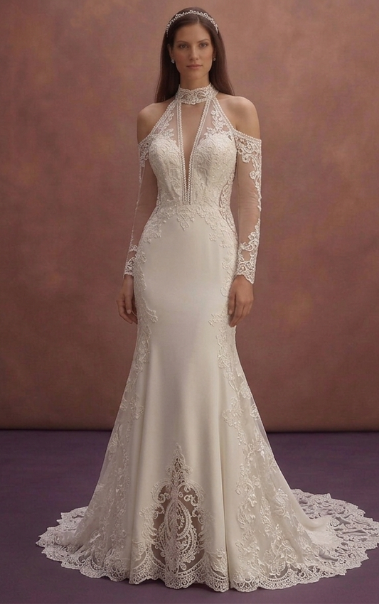 Moonlight Ivory Fit and Flare Wedding Dress with Lace Train