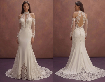 Moonlight Ivory Fit and Flare Wedding Dress with Lace Train