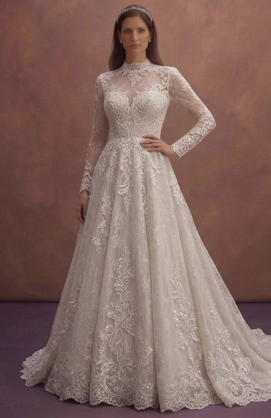 Moonlight Ivory Lace Wedding Dress with Romantic Train