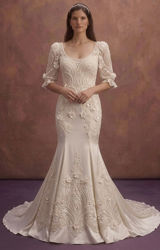 Moonlight Ivory Mermaid Bridal Dress with Pearl Embellishments